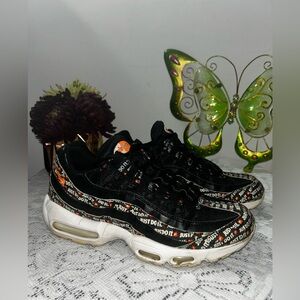Nike Men’s Air Max 95 Just Do It Black and White Sneakers with Orange accents